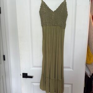 Olive Green Crochet Maxi Dress